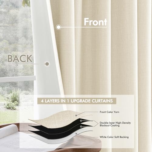 100% Blackout Back Tab Pleat Linen Curtains 50" Wx84 L (2 Count)