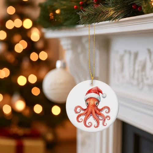 Santa Octopus Christmas Ceramic Ornament