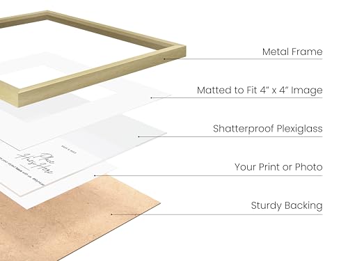 8x8 Gold Metal Picture Frames Matted to 4x4 (3 Count)