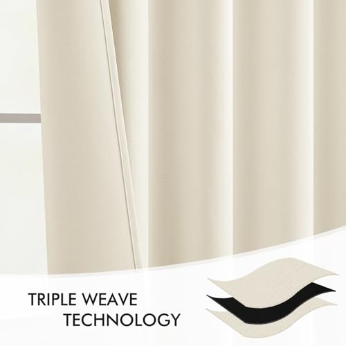 Beige White Back Tab Blackout Curtains 52x120 Inch Long 2 Panels Set (2 Count)
