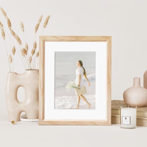 8x10 Picture Frame Natural Solid Oak Photo Frames with 5x7 Removable Mat Wall Hanging Large Handcrafted Frame with HD Plexiglass Wall and Tabletop Display Large Poster Frame