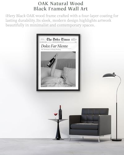 12x16in Dolce Far Niente Black Framed Newspaper Wall Art