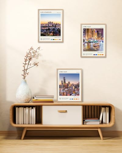 Natural OAK Wood Chicago Cityscape Framed Wall Art