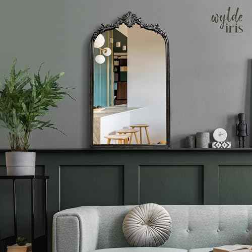 English Estate Carved Arch Wood Wall Mirror