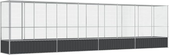 Large Metal Heavy Duty Walk-in Aviary Cage with Extension, Ample Activity Space Bird Cage with Lockable Door Also for Chickens and Rabbits, Silver 328.5"x42.1"x83.5" Steel,-516