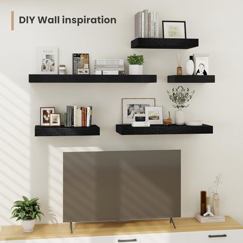 12 x 12 Deep Floating Shelves Wall Mounted Set of 2 Black (2 Count)