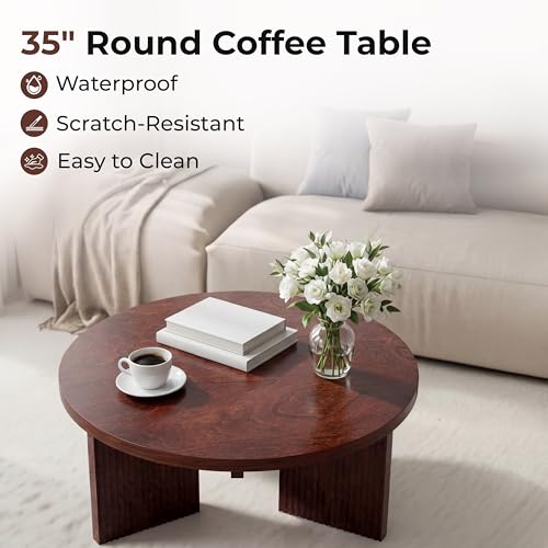 35" Wooden Round Coffee Table