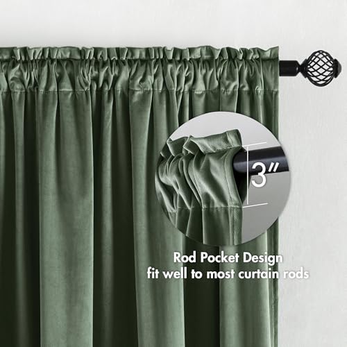 Sage Green Blackout Velvet Curtains Drapes 63 Inch Long 52"x63" (2 Count)