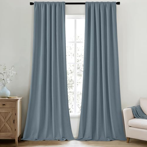 100% Blackout Back Tab Pleat Linen Curtains 50" Wx96 L (2 Count)
