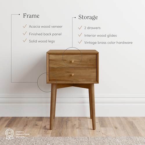 Harper Modern Nightstand Side Accent or End Table with Storage Drawer (2 Count)