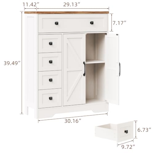 Farmhouse Storage Cabinet with 2 Doors and 5 Drawers