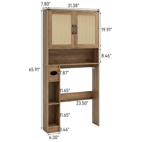 Over The Toilet Storage Cabinet with 2 Rattan Barn Doors