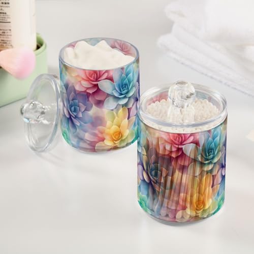 2 Pack Qtip Holder Organizer Dispenser Succulent Cactus Pattern Bathroom Storage Canister Cotton Ball Holder Container for Cotton Pads (2 Count)