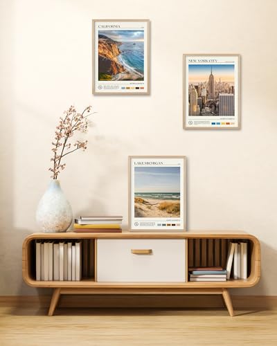 Natural OAK Wood Coastal California Refers Framed Wall Art