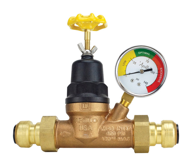 Tectite Apollo 3/4 in. Double Push Union Bronze Water Pressure Regulator with Gauge FSBPRV34WG