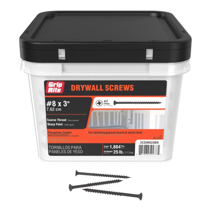 Grip-Rite No. 8 wire X 3 in. L Phillips Coarse Drywall Screws 25 lb 3CDWS25BK 2075 pk