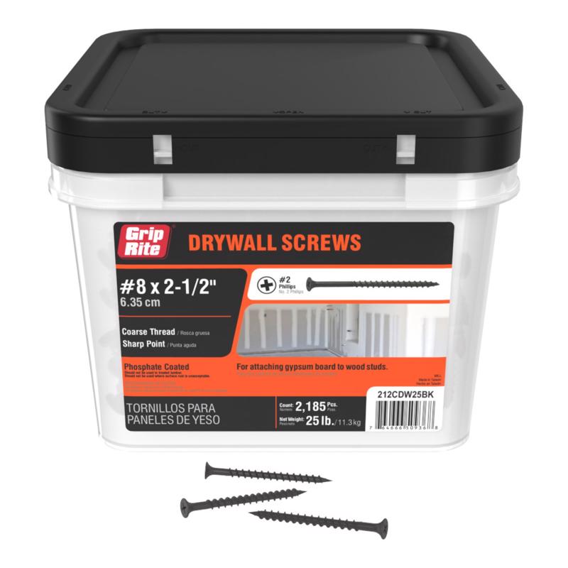 Grip-Rite No. 8 wire X 2-1/2 in. L Phillips Coarse Drywall Screws 25 lb 212CDW25BK 2975 pk