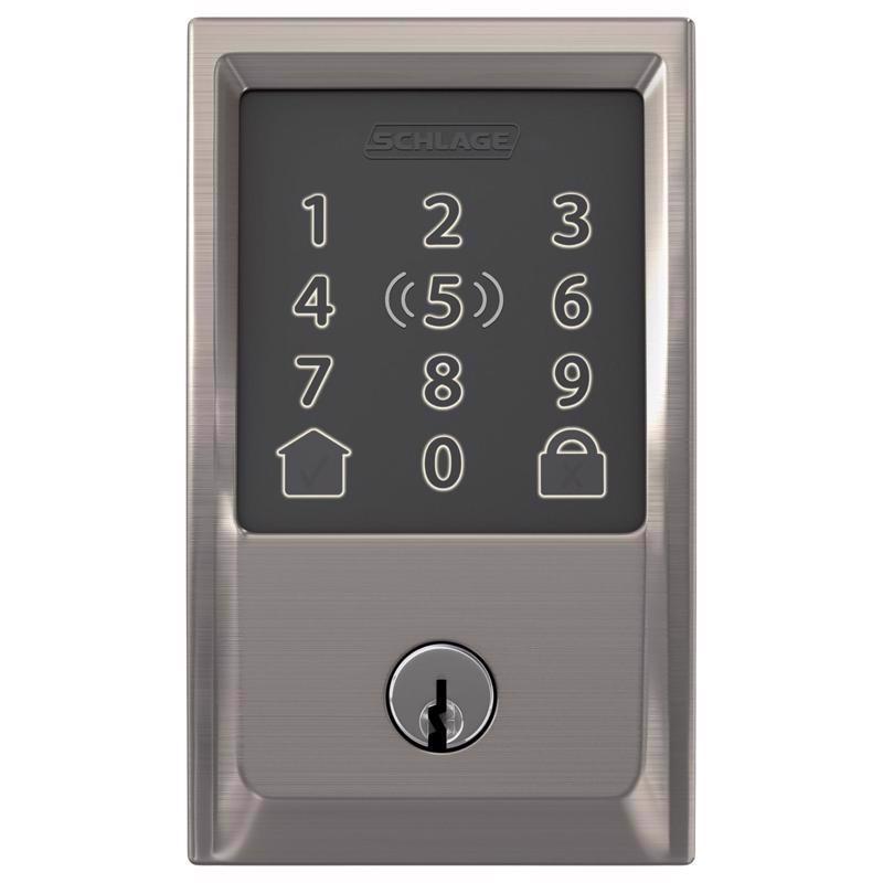Schlage Encode Plus Satin Nickel Metal Wi-Fi Deadbolt with Century Trim BE499WBVCEN619