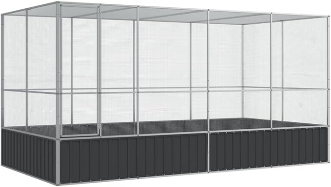 Large Metal Heavy Duty Walk-in Aviary Cage with Extension, Ample Activity Space Bird Cage with Lockable Door Also for Chickens and Rabbits, Silver 164.6"x81.5"x83.5" Steel,-519