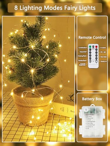 Fairy Lights Battery Operated 120 LED 40FT Remote String Lights Warm White
