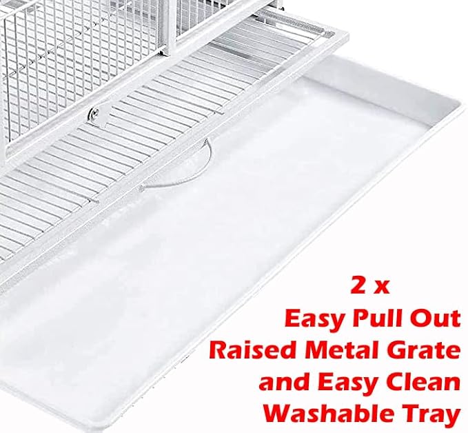 X-Large Double Durable Stackable Two Separate 3-Levels Bird Parrot Cages Side Breeding Nest Box Doors Easy Clean Pull Out Metal Grate and Tray with Detachable Stand on Wheels
