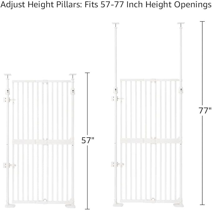 unipaws 57" H Cat Gate for Stairs, Fit for 21"-34" Wide Narrow Sapce, Auto Closing and No Drilling Cat Safety Gate, Cat Dog Proof, Indoor Use, White