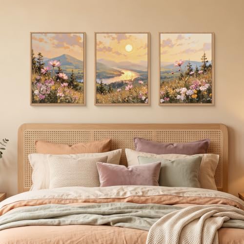 Boho Sunset Wildflower Framed Canvas Wall Art