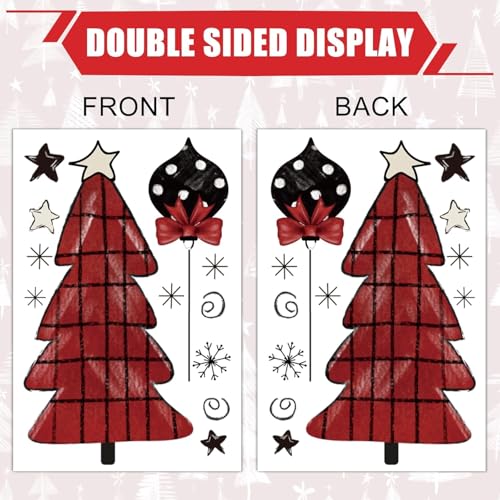Christmas Window Clings for Glass 9 Sheet Xmas Tree Window Decals with Plaid Designs Window Stickers Winter Windows Cling for Party Supplies Home School Office Glass Decorations (9 Count)
