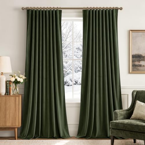 Olive Velvet Pinch Pleat Blackout Curtains W52 X L84 Inches