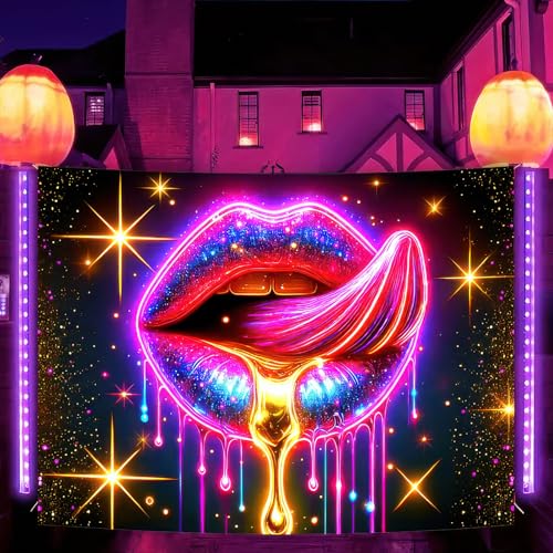 Blacklight Tapestry Lips Glitter Bedroom Decor 78 x 59 Inch