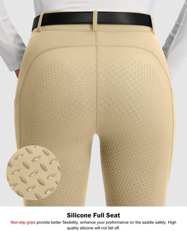 SANTINY Women's Horse Riding Pants Zipper Pockets Silicone Full-Seat Breeches Equestrian Schooling Tights for Women