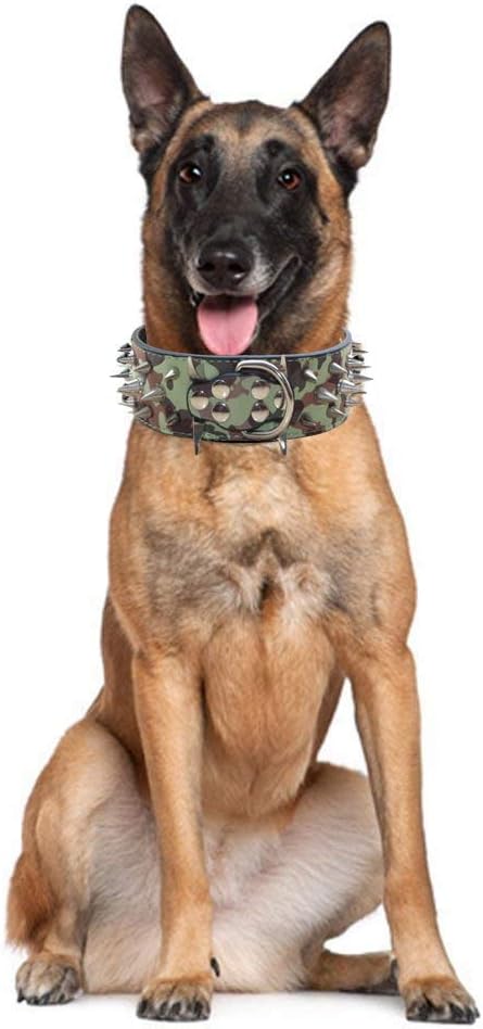 Serijoars Spiked Studded Dog Collar, PU Leather Dog Collar, Adjustable Pet Collars for Medium or Large Breed Pet (L, Gold Brown5)
