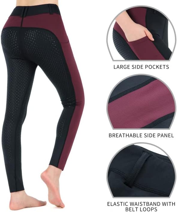 beroy Horse Riding -Pants Women Equestrian-Breeches - Ladies Training Horseback Riding Tights Full Seat Silicone Pockets
