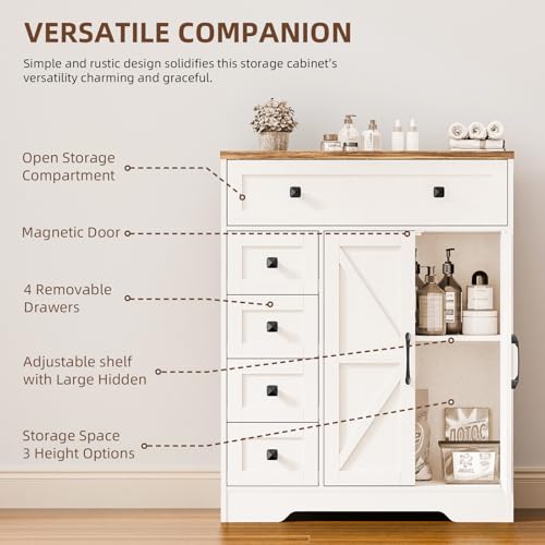 Farmhouse Storage Cabinet with 2 Doors and 5 Drawers