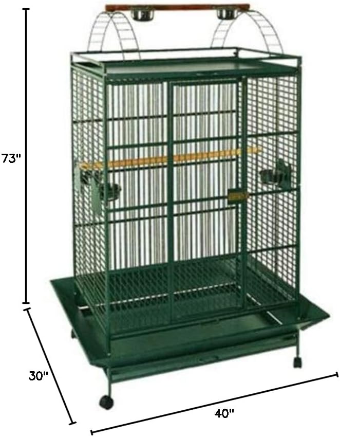 Castle PlayTop Bird Parrot Cage - 40" L X 30" W X 73" H - Wrought Iron with 6mm Extra Strong Wire (GreenVein)