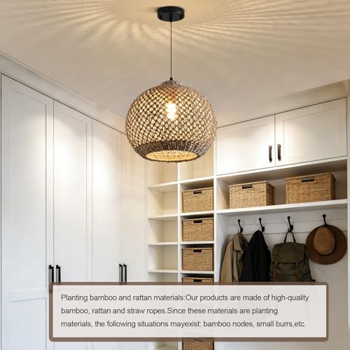 Rattan Pendant Light Fixture 13.79”Boho Wicker Lights