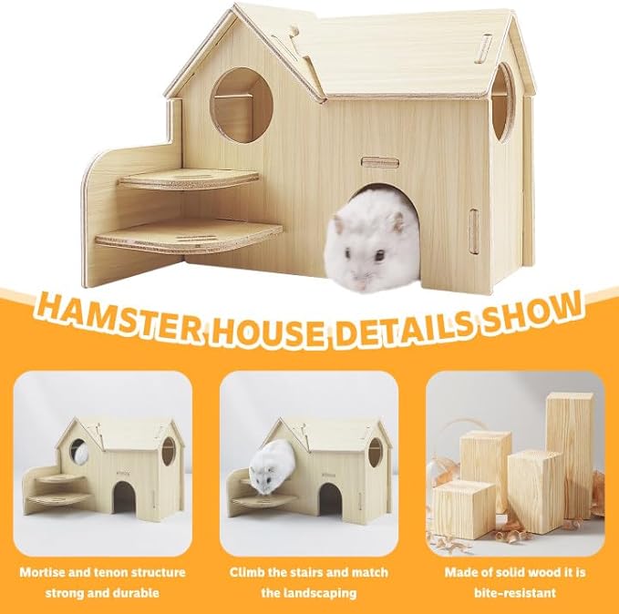 Hamster House - Double-Decker Hut With Slide, Guinea Pig Castle, Small Animal Habitat Decor, Cage Accessories