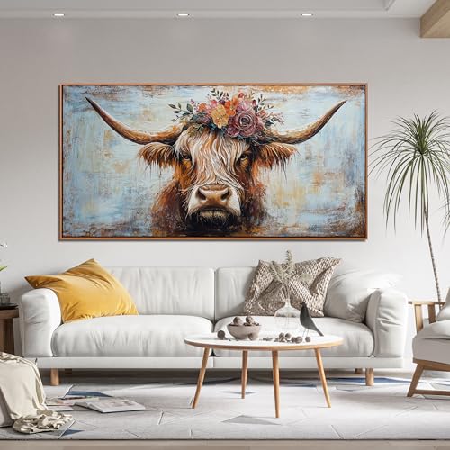 Canvas Wall Art Decor Canvas Art Wall Decor Highland Cow Wall Art Prints Wall Art Picutures for Living Room Large Vintage Wall Art Decor Framed Artwork for Walls Home Bedroom Office Decorations 29" X 59"