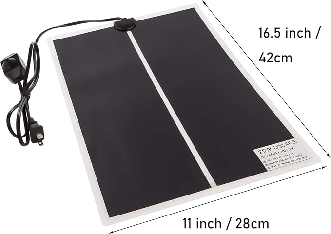 Reptile Heating Mat with Temperature Adjustment, Waterproof Reptile Heat Pad Under Tank Terrarium Heater for Amphibians, Small Animals, Seeding (20W - 16.5 x 11 in)