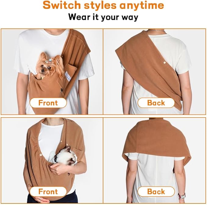 Dog Carrier Sling,Indoor Comfort Adjustable Cat Sling Carrier,with Front Pocket and Seat Belt Dog Carriers for Small Dogs Machine Washable,Suitable for Family Outdoor Use (Large, Khaki)