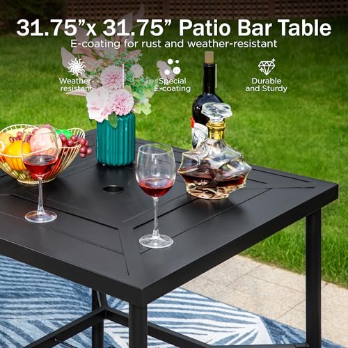 32" x 32" x 38" Bar Height Outdoor Table Square for 4 Metal Black