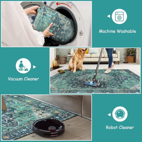 2x4 Teal Vintage Floral Medallion Runner Rug