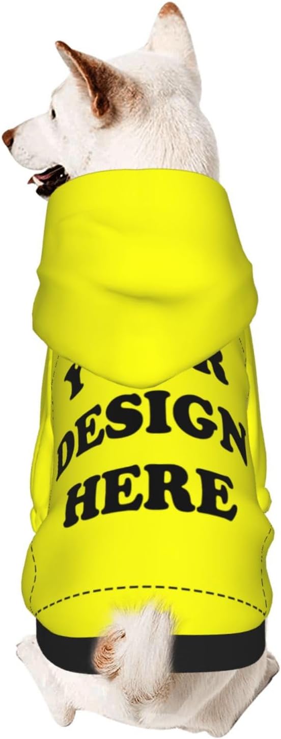 Personalized Chihuahua Dog Hoodie, Custom Pet Warm Sweatshirt Costume with Name Number Photo, Customize ID Clothes for Pupppy Kitten Dogs Cats, Yellow, XL