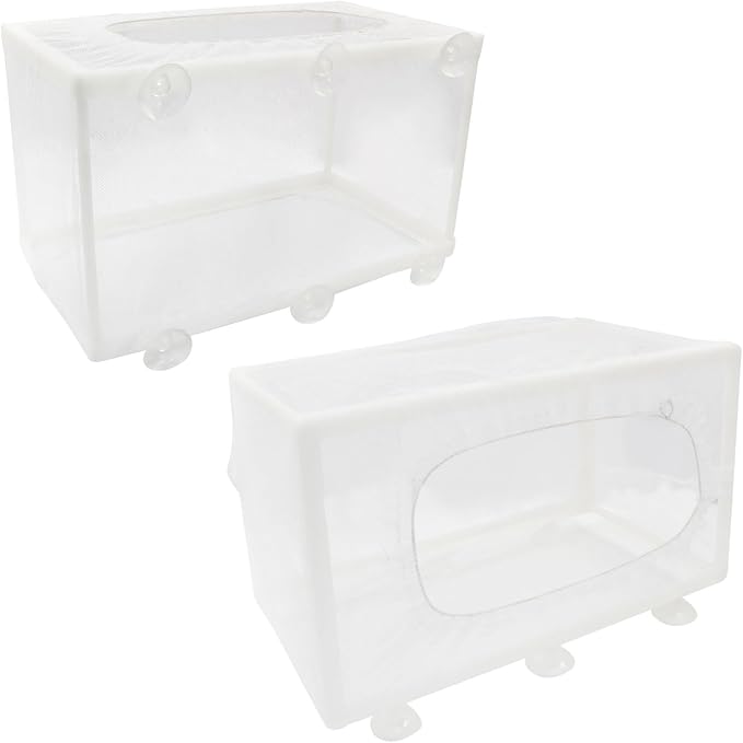 Hordion 2 Pack Mesh Aquarium Breeder Box, Fish Tank Breeder Net Fry Hatchery Incubator Mesh with Suction Cups for Newborn Small Fish, Large Size