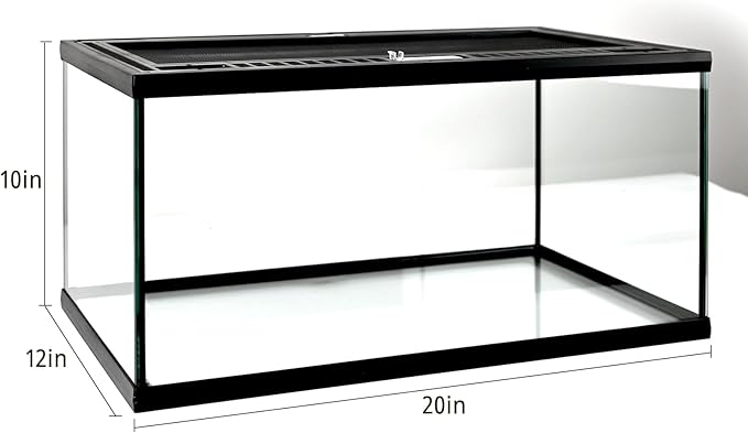 Reptile Glass Tank 20"*12"*10" Pre-Assembled Terrarium for Turtle,Hermit Crab,Bearded Dragon,Gecko,Lizard,Snake,Spider,Fish,Tarantula Enclosure with Top Screen Ventilation and Openning Door