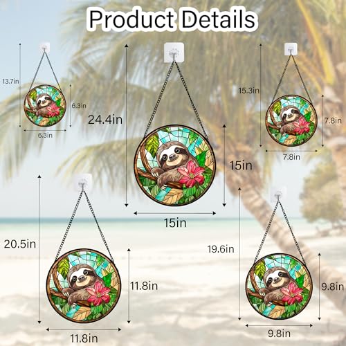 Stained Glass Window Hanging Sloth Flower Suncatcher Gifts for Women 7.8"