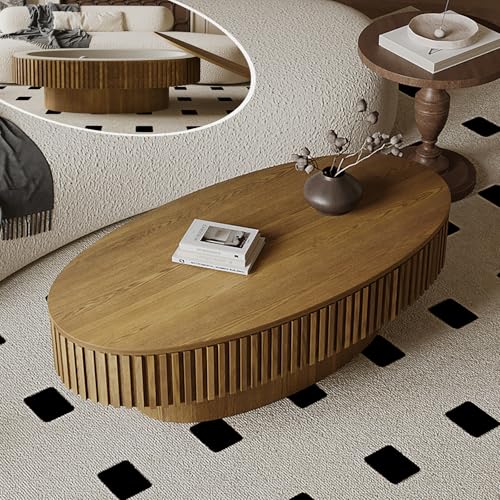 Oval Coffee Table with Storage Modern Coffee Table with Solid Wood Veneered