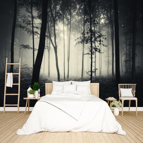 Dark Enchanted Misty Forest Wallpaper Peel and Stick Wall Mural for Bedroom Living Room