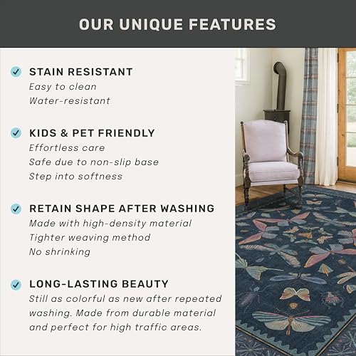 Vintage Dark Blue Insect Moth Runner Rug 3x8 (24 Sq Ft)