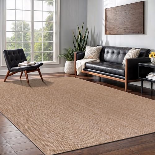 Washable Indoor Outdoor Rug 5x7 Weather Resistant Area Rugs Modern Solid Jute Rug for Porch Deck Balcony Backyard Patio Outside Carpet